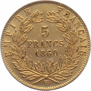 Preview: Frankreich 5 Francs 1860 BB - Napoleon III.